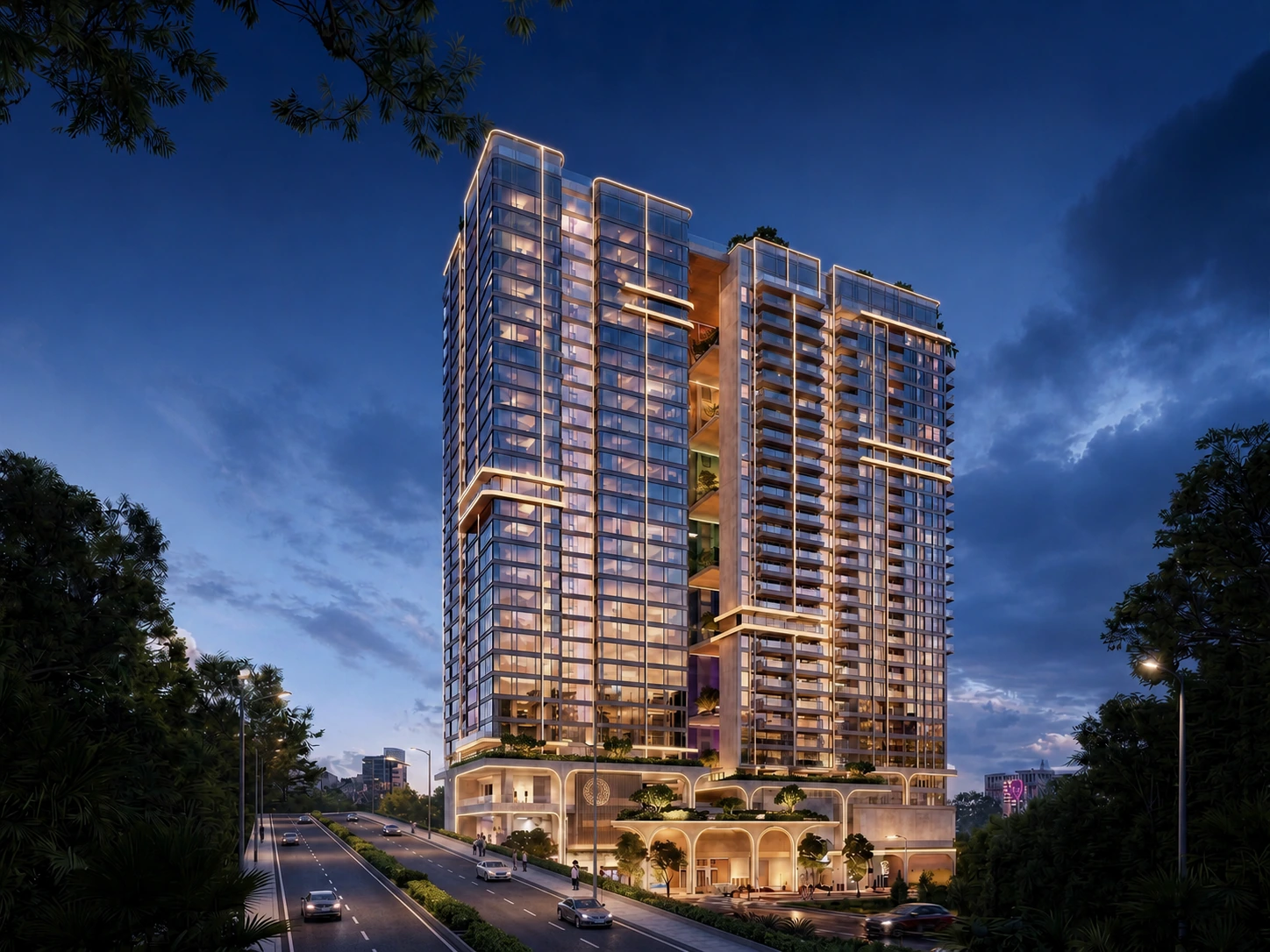 Stellar Bay twin towers at dusk